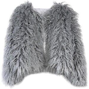 Fluffy Grey Faux Fur Coat Women’s Shaggy Jacket Long Sleeve Warm Winter Outwear